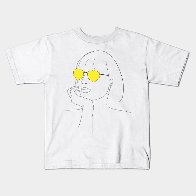 Girl With Yellow Sunglasses Kids T-Shirt by JanuaryPomegranate